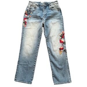 Driftwood Stella Crop Jeans Women's Sz 27 Floral Embroidered Boho Chic Artsy